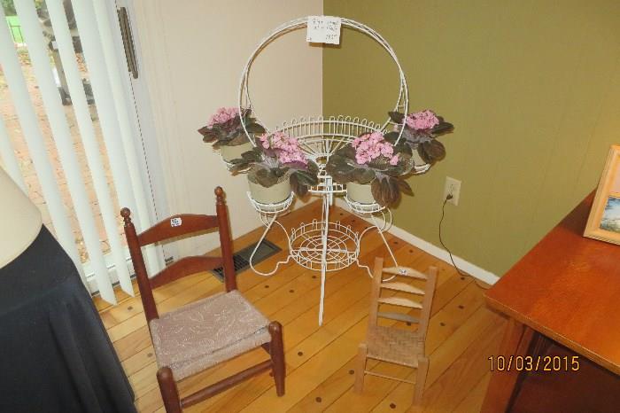 Antique Plant Stand, Doll chairs