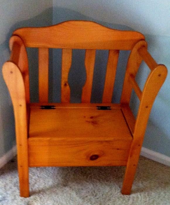 cute pine chair with storage seat