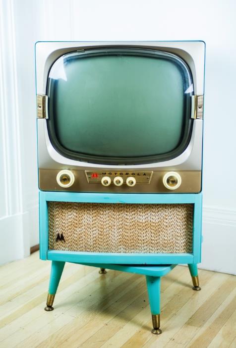 1950's Motorola OOAK Swivel Turquoise Blue Television Set.