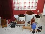Antique  Telephone   Crocks  Jugs   Sad Irons