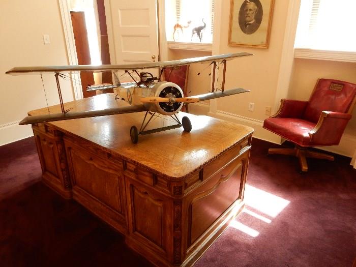 RomWeber Executive Desk, Swivel & Side Chair Displaying Vintage Gas Powered Biplane