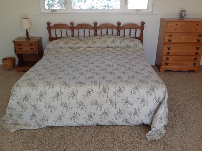 King size maple headboard and bed