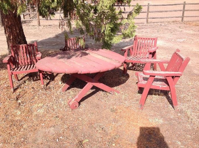 Older redwood patio set