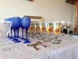 Glasses, blue glass, handpainted glass