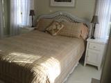 Wicker Queen Bed with Pottery Barn Quilted Spread and Shams