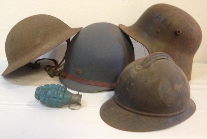 US WWI, US WWII  & WWII French Helmets