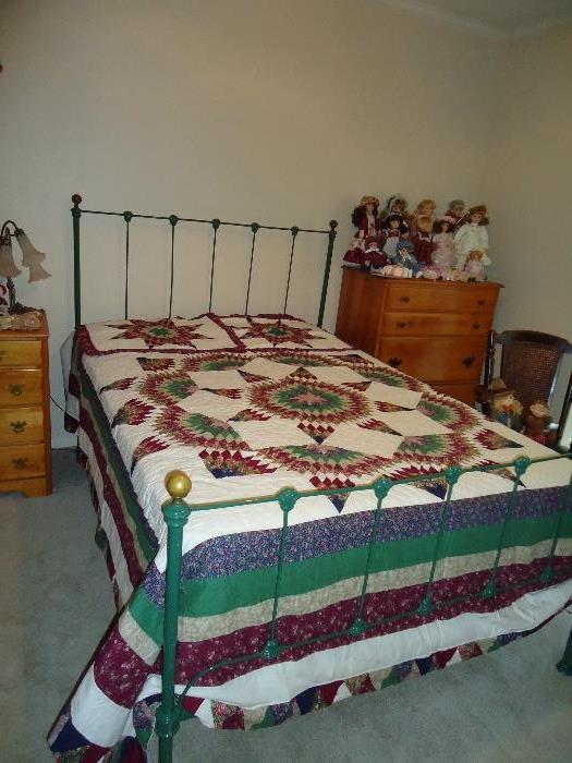 Antique iron bed, mattress set, quilt set