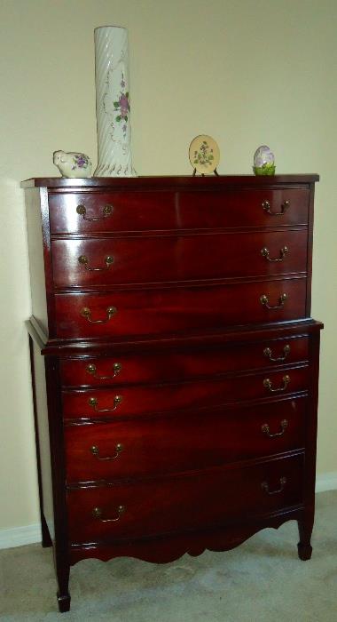 Mahogany bow front chest on chest