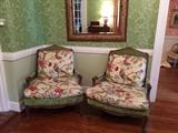 Pair of French chairs, beautiful mirror with bird motif