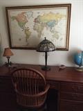 Desk, Windsor Chair, Stain Glass Lamp, From World Map
