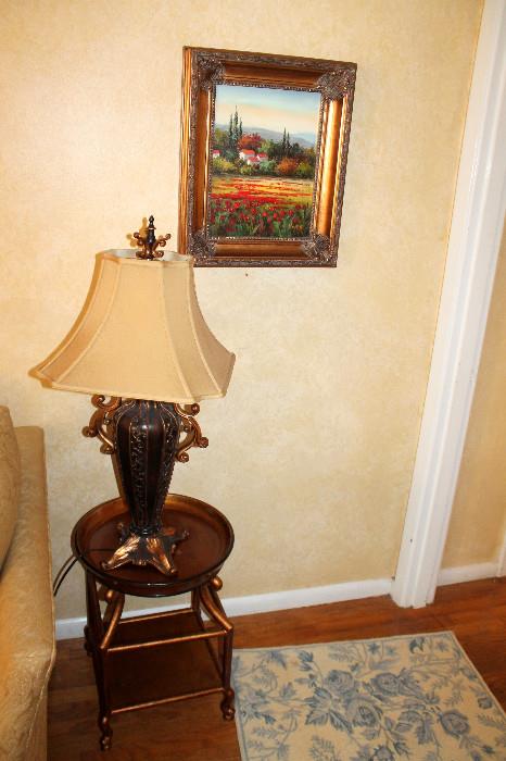 Side table with table lamp and original painting