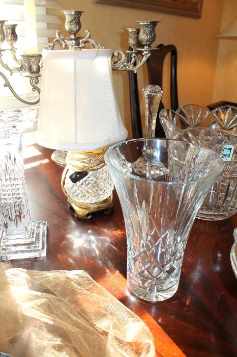 Waterford Crystal "Lismore" flared vase and "Alana" table lamp