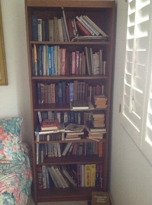 Books and teak bookshelf 