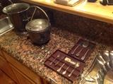 Silverplate ice buckets and utensils 
