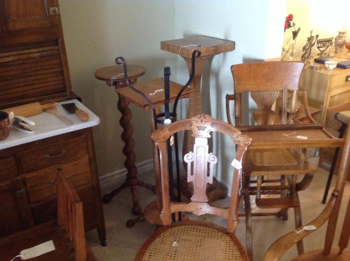 Heavy duty plant stands, antique high chair 