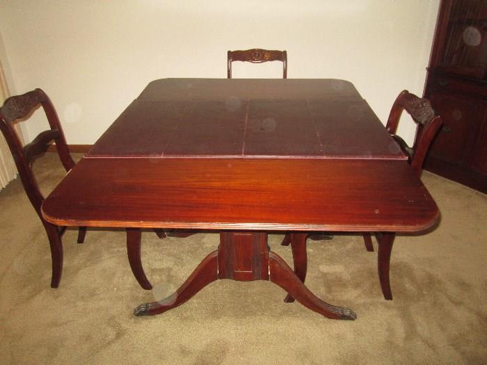 Mahogany Dining Table, 4 Chairs, Table Pads