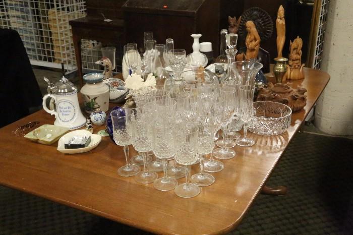 cut glass stemware, glass bowl, wood carved figures, beer stein, figurines. These images are only a portion of what is available at this sale. 
