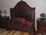 QUEEN BEDROOM SET- HEADBOARD, FOOTBOARD,TWO NIGHT STANDS,NICE- ALSO AVAILIBLE-TWO TWIN BOX SRINGS AND ABOUT 4 DIFFERENT COMFORTERS SETS.