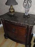 PAIR-MARBLE TOP NIGHT STANDS,MISC. LAMPS AND HOME DECOR