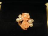 WOW----THIS IS CARVED CORAL AND PEARLS, NICE, 14KT-------WE HAVE MANY OTHER GOLD AND STERLING ITEMS THAT ARE NOT LISTED