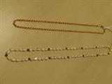 14 KT NECKLACE-----FRESH WATER PEARL AND GARNET BEADS NECKLACE,14KT CLASP