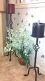 metal candle holders and nice flower arrangments