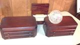 PAIR OF MATCHING JEWELRY CHEST, VERY NICE, AND A GLASS ROSE BOWL