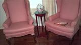 very nice cond. pink wing back chairs