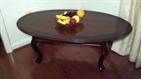 mahogany coffee table and glass fruit