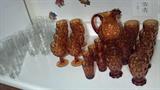 pretty amber set and clear glasses, no chips