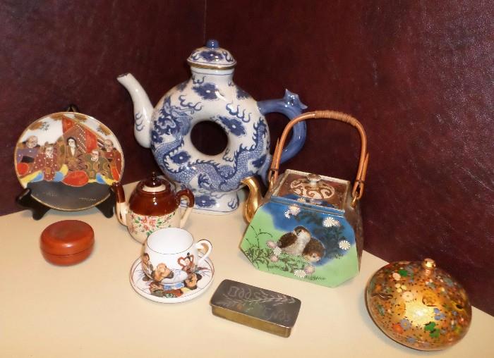 Satsuma Teapot, Teacup & Saucer, plus many, many more teapots, small silver "Odds & Ends" box
