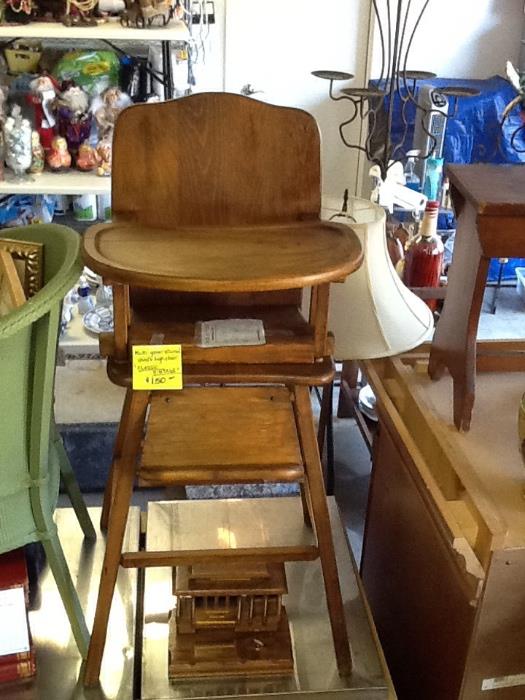 Vintage, multi-generational wooden high chair.