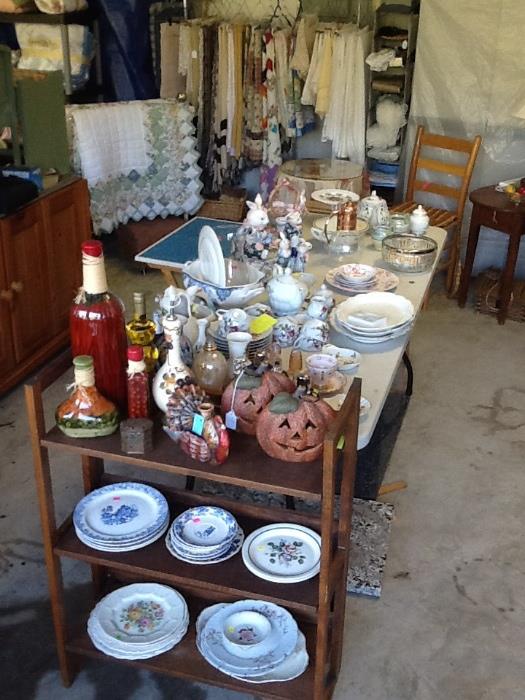 Dishes, vintage plates, tabletop decor.