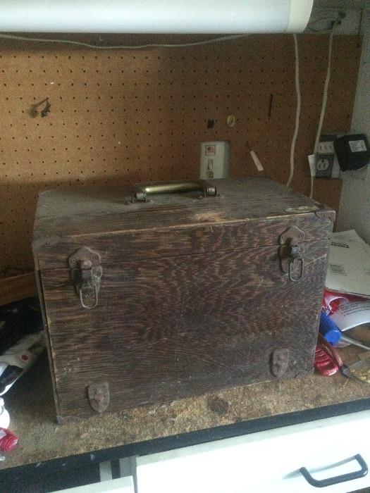 Vintage wooden fishing/miscellaneous/jewelry box (one catch broken)
