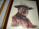 Multiple framed prints, sketches & photos of John Wayne