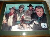 Large framed print of various poses of the famous actor, John Wayne.