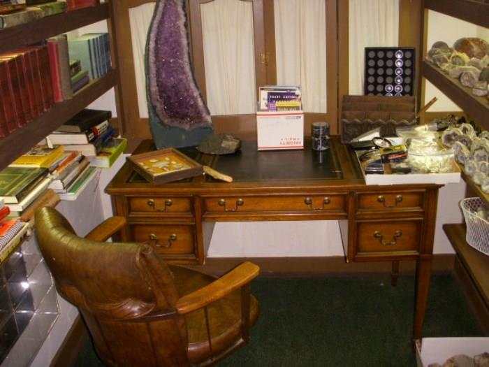 Desk with mineral specimens