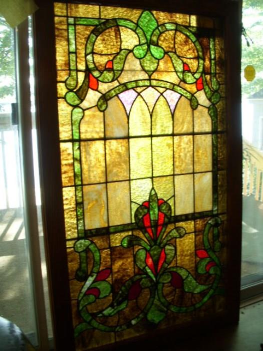 Stained glass window salvaged from the Spring Lake Presbyterian Church that was torn down decades ago.