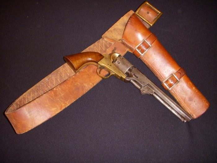Old Colt-Civil War style replica percussion black powder revolver with holster