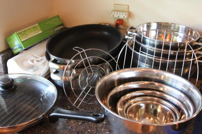 Mixing bowls, frying pans, vacuum sealer.