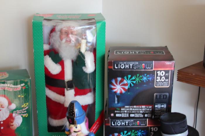 Santa again! Snowman. Holiday lights!