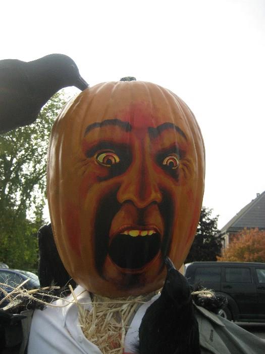 Hand Painted pumpkin head for a scarecrow.  Brilliant facial expressions.