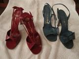 These sandals are original Halston's.  I acquired these long before he passed away.  One pair is burgundy and the other is teal. Size 7 1/2  vintage 1978. 