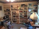 OLD DUCK DECOYS, ASIAN LAMP, ROCKER, BOOKS, ETC.