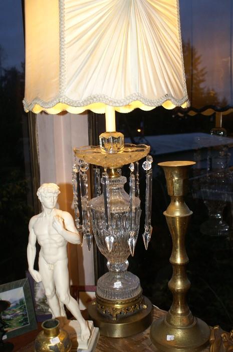 Crystal Lamp, Statue of David, Large Brass Candlestick