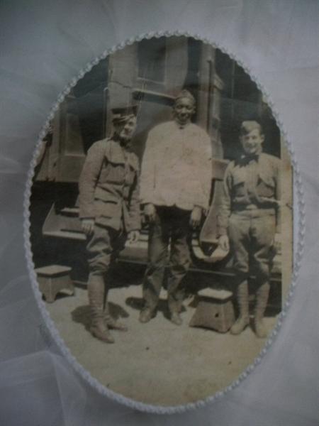Vintage war black & white photograph. 2 soldiers pose with a "Pullman Porter."