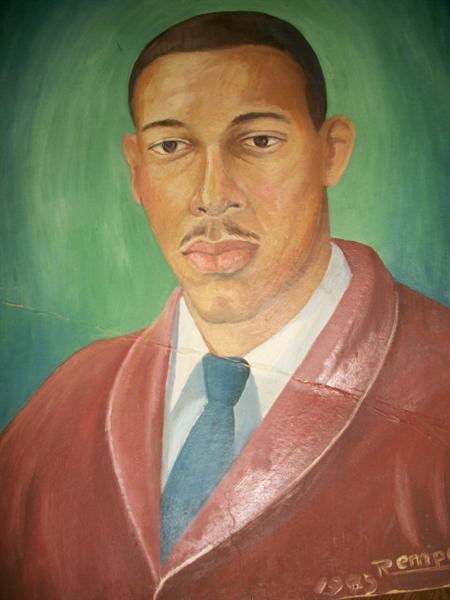 Portrait of young Mr. Sir Charles Brooks dressed in suitcoat & tie. Oil on board painting. Signed and dated.