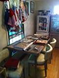 Vintage aprons, MCM dining room table & chairs, china cabinet & paper collection.