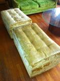 Pair of 1960's rectangular tufted "Canary Diamond Yellow" velvet ottomans.