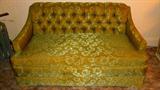 Sweet Hollywood Glam loveseat in Green brocade.